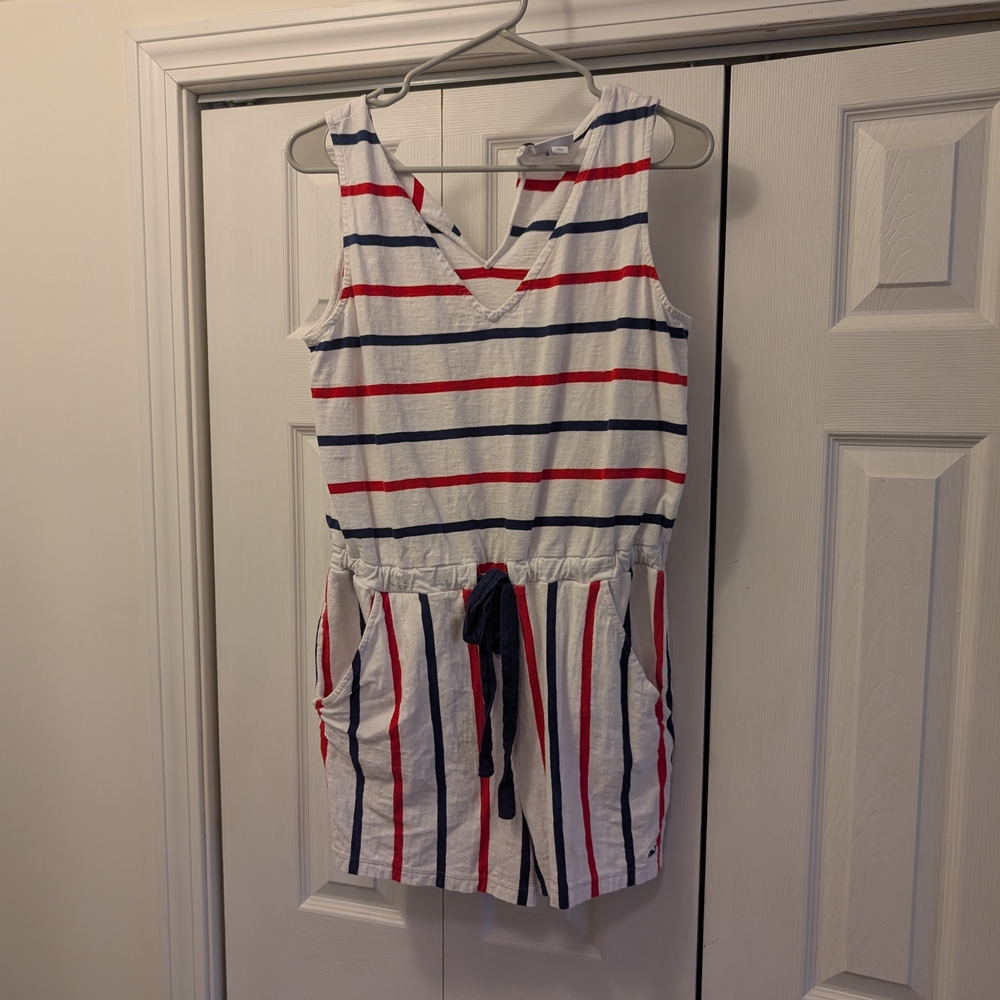 Striped Sleeveless VV romper with Pockets